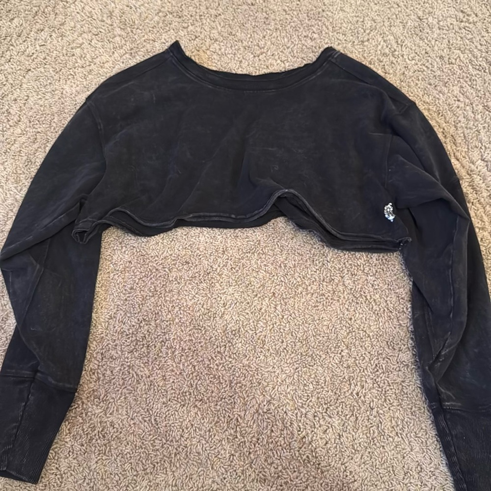 Free People Black Cropped Long Sleeve Top